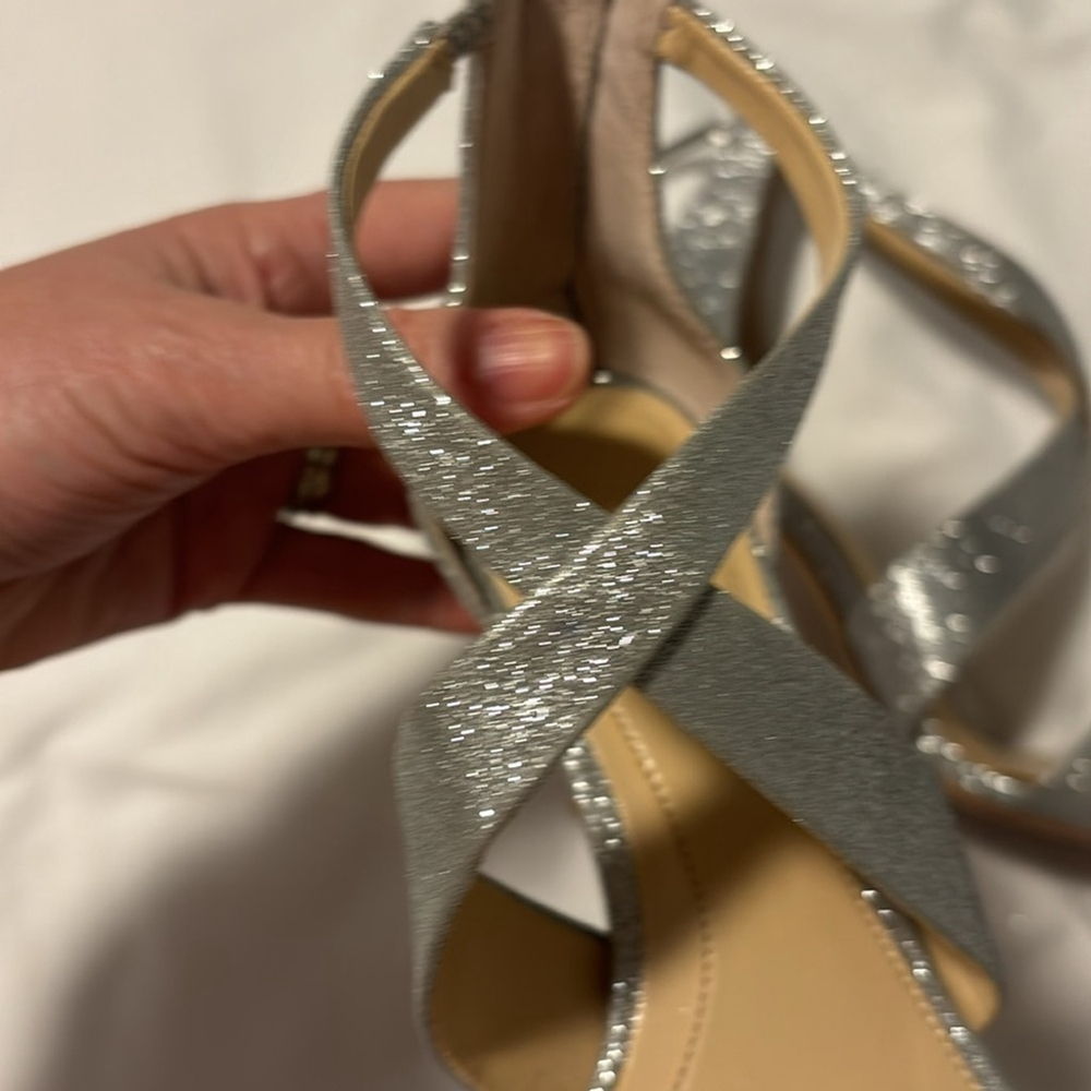 IMAGINE VINCE CAMUTO Pascal2 heeled sandals open toe shoes silver glitter sz 5.5 - Picture 6 of 16